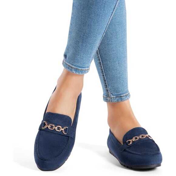 Dream Pairs Women Navy Faux Suede Lightweight Arch Support Slip On Flat Loafers - Picture 5 of 9